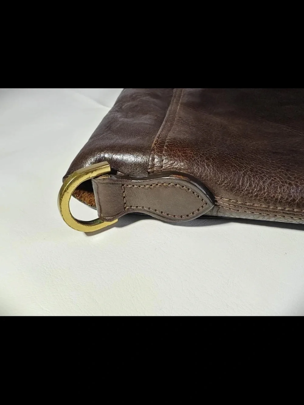 Mulberry Dark Brown Leather Messenger Bag with Brass Hardware